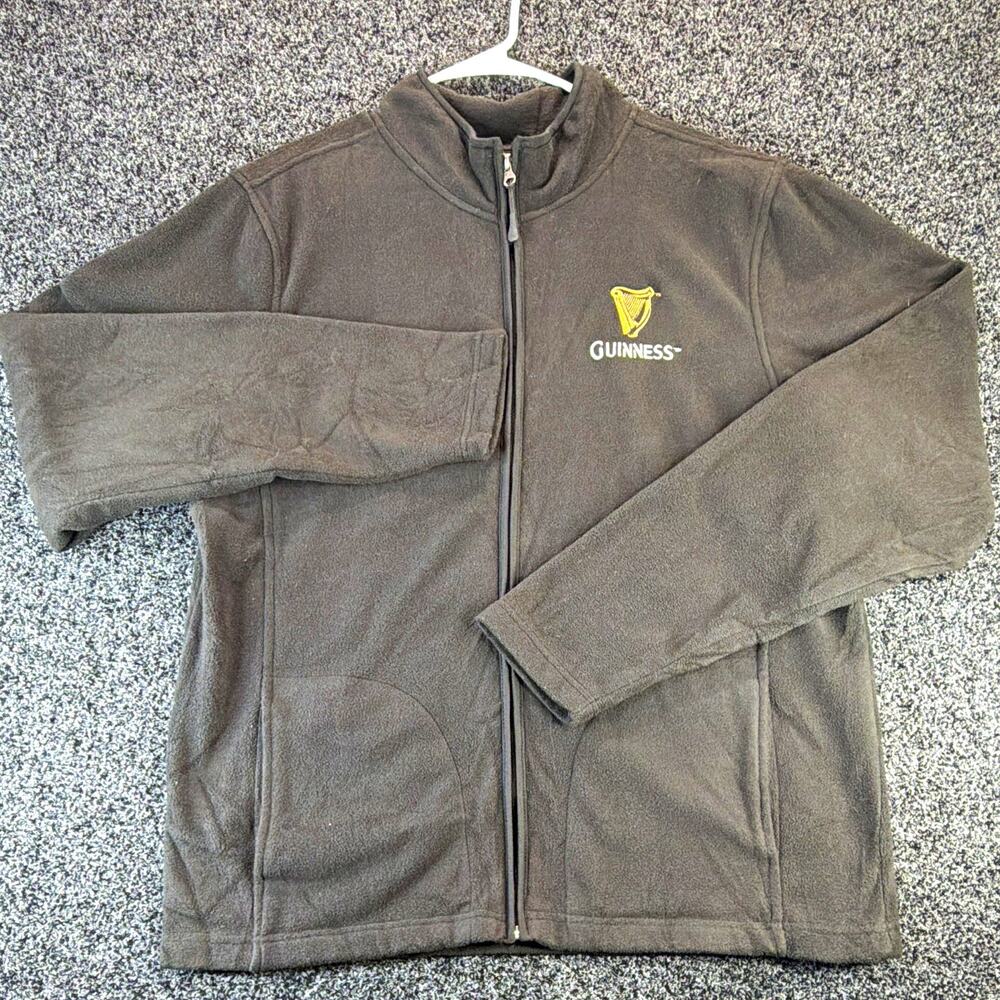 Guinness Black Full Zip Fleece Jacket Pockets Embroidered Logo Men’s 2XL